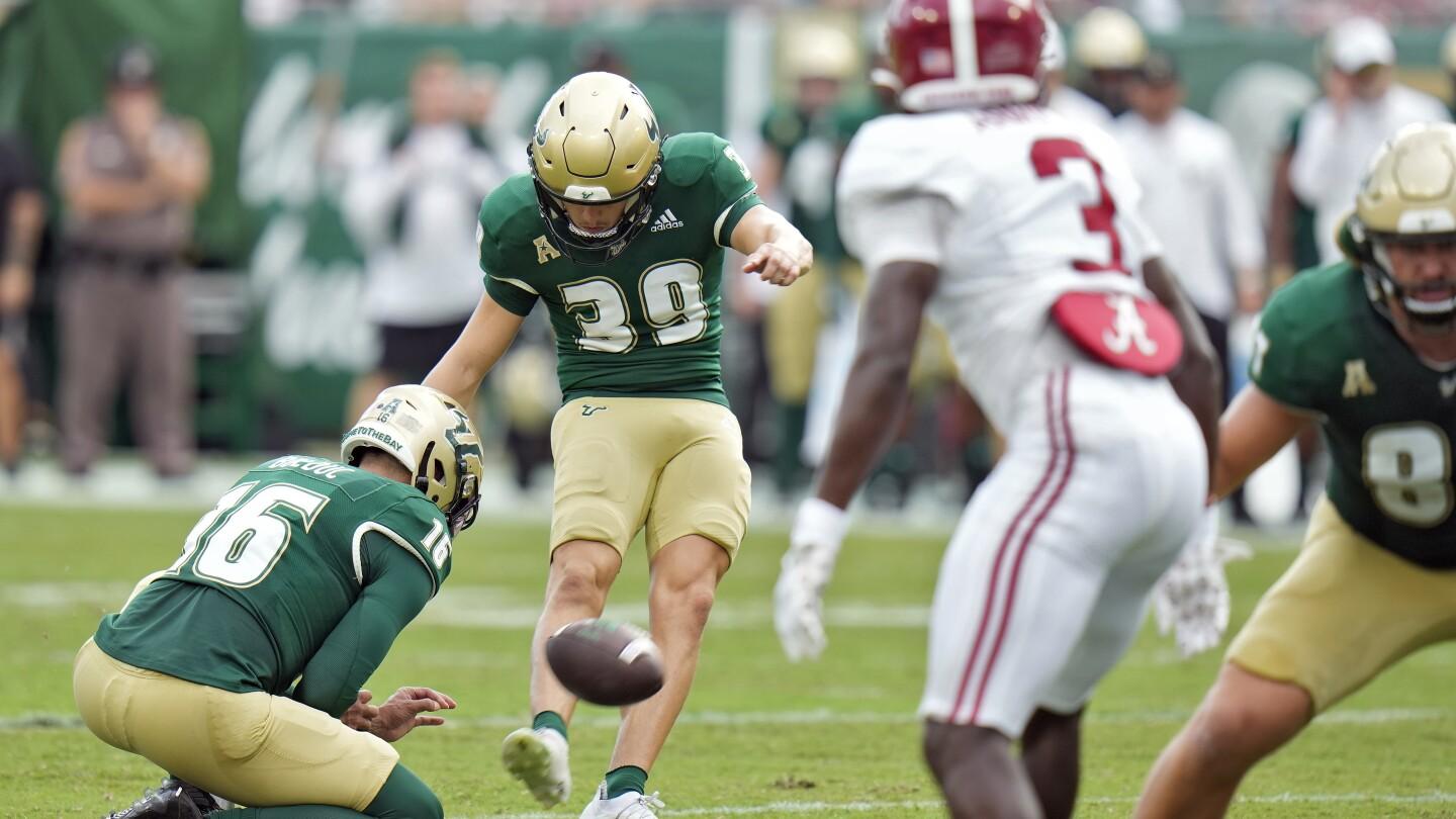 Lightning halts play with No. 10 Alabama trailing South Florida 3-0 in second quarter | AP News